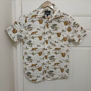 Banana republic mens small safari jungle lion shirt off white brown shortsleeve